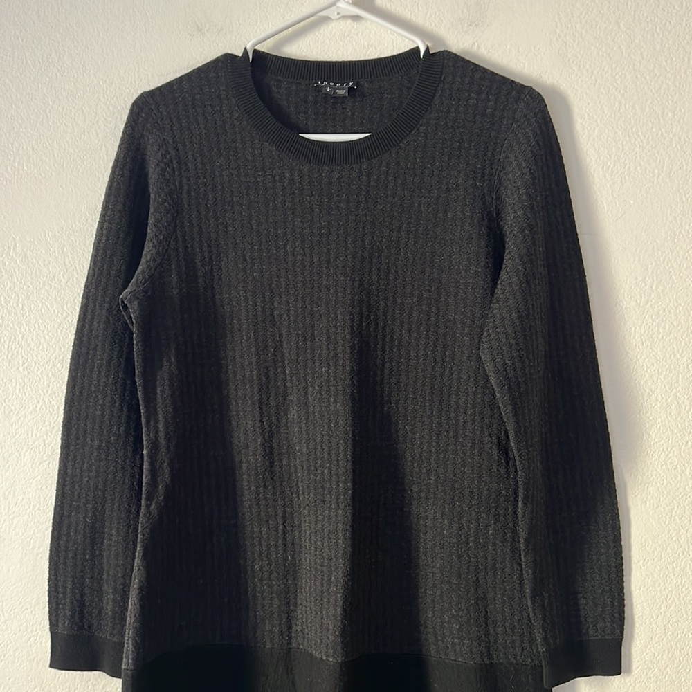 Theory Black and Grey Sweater Dress Size Large Wool Aline Midi Length